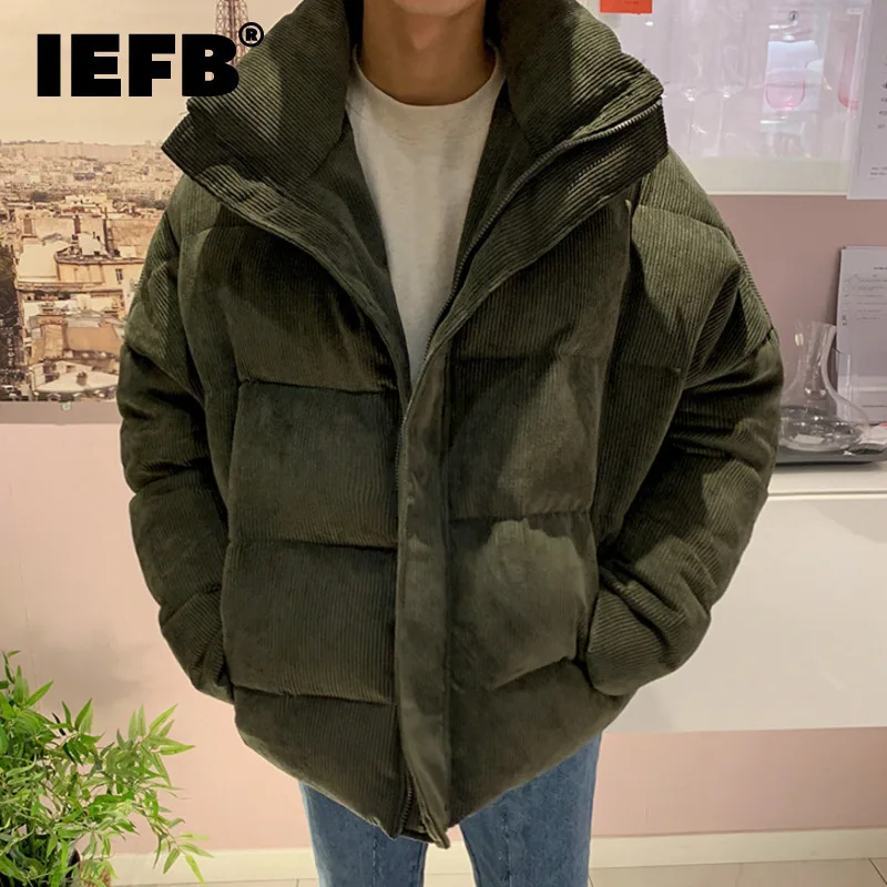 IEFB Korean Version Winter Corduroy Men's Padded Jackets Loose Cotton Thick Stand Collar Solid Color Casual Male Coats 9C8994