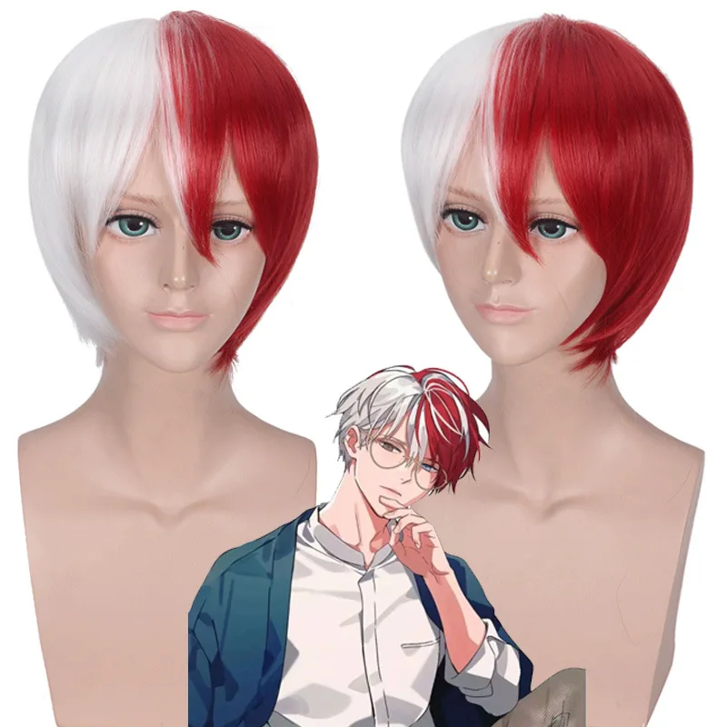 

Аниме-парик My Hero Academia Косплей Fumikage Tokoyami Красно-белый цветной стиль персонажа Универсальный.