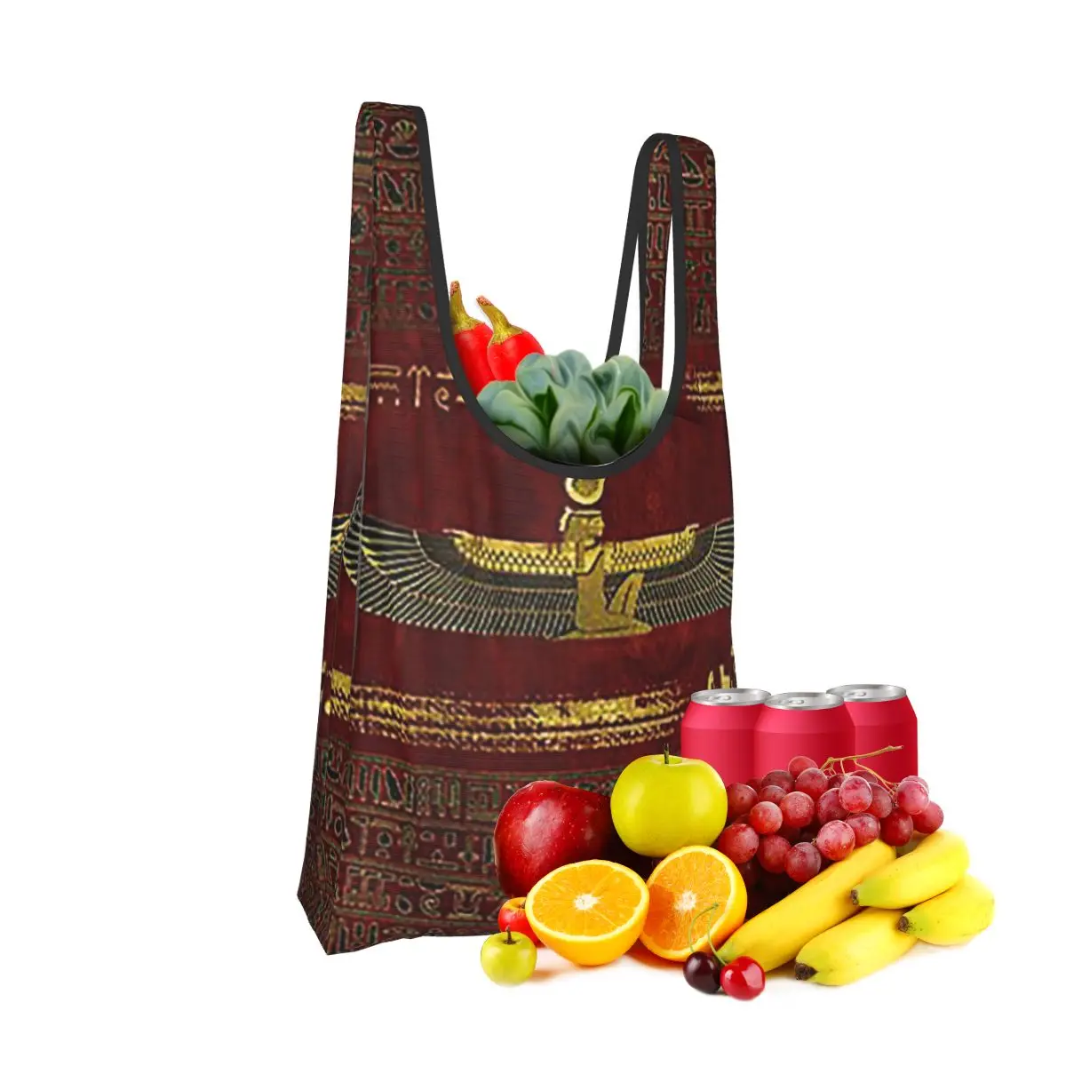 

Золотой египетский Бог, украшение на красной кожаной сумке для покупок, портативные сумки-тоут, складная сумка-шоппер на плечо, продуктовая сумка