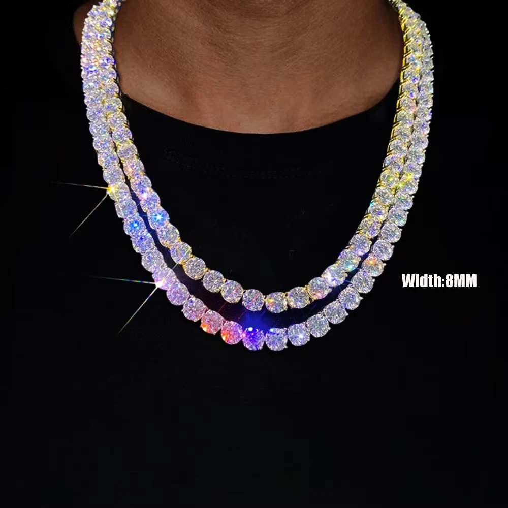 Hot Selling 3/4/5/6/8mm Round Cut CZ Stone Tennis Necklace Brass Ice Necklace Men's And Women's Hip-Hop Jewelry Wholesale