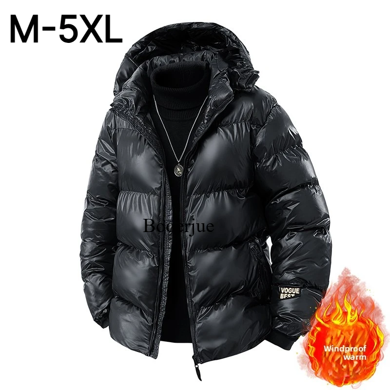 Men Women Hooded Black Gold Padded Jacket, Thick Thermal Warm Shiny Winter Puffer Coat, Casual Cold Weather Streetwear Outerwear
