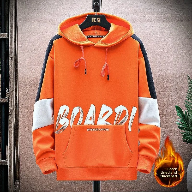 Thiened Fce Men's Hoodie Autumn Winter Warm Outerwear Loose Trendy Brand Letter Print Hoodie Korean Sle Casual Sweatirt