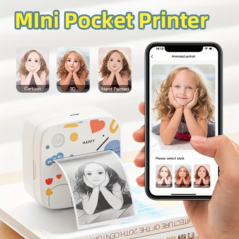 MINI Print Portable Thermal Printer Photo Pocket Thermal Label Printer 58mm Printing Wireless Bluetooth Cartoons Android And IOS