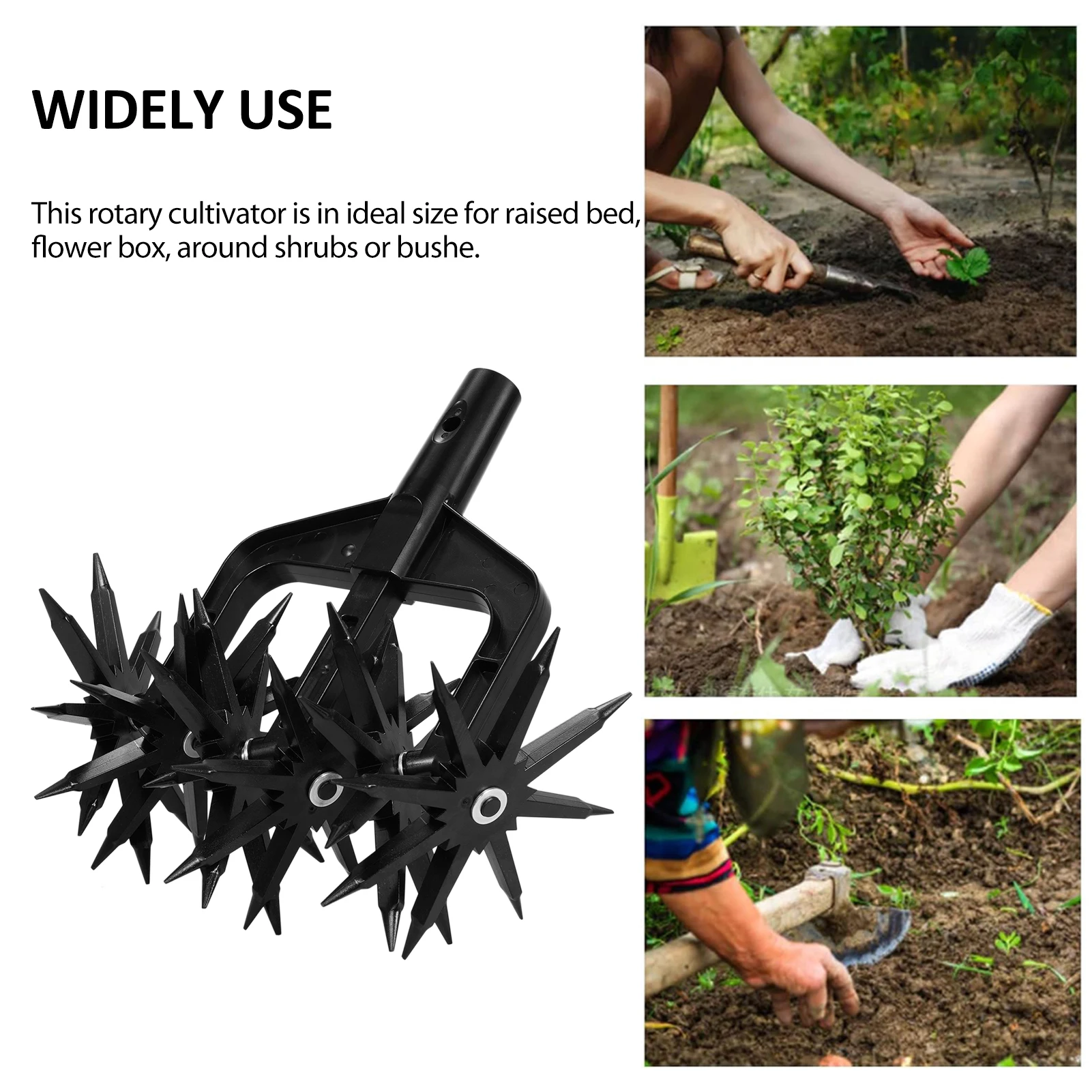 2-In-1 Garden Soil Scarifier Rotary Cultivator Tool Set Hand Held Garden Cultivator Detachable Tines Reseeding Grass Soil Mixing