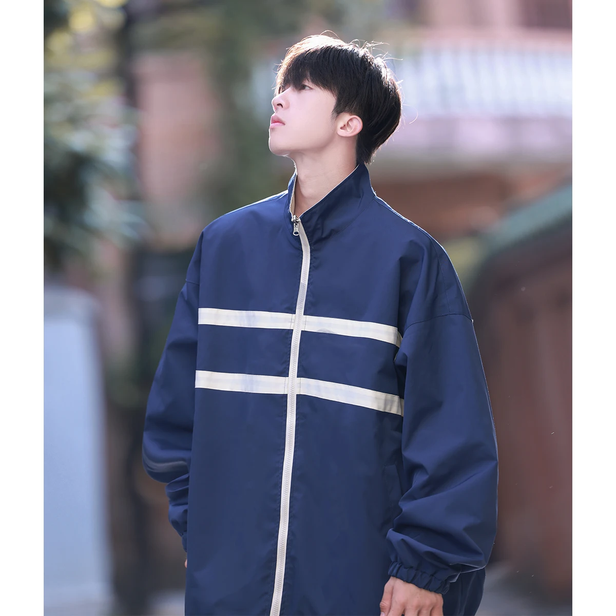 

Spring Autumn Men's Jaet 2024 New Loose Stand Collar Double Sided Wear Youth Clothing Faionable Zipper Decorated Windproof