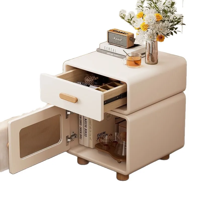 Cream bedside table ultra narrow simple modern 2025 new bedside table home bedroom Internet celebrity small storage cabinet