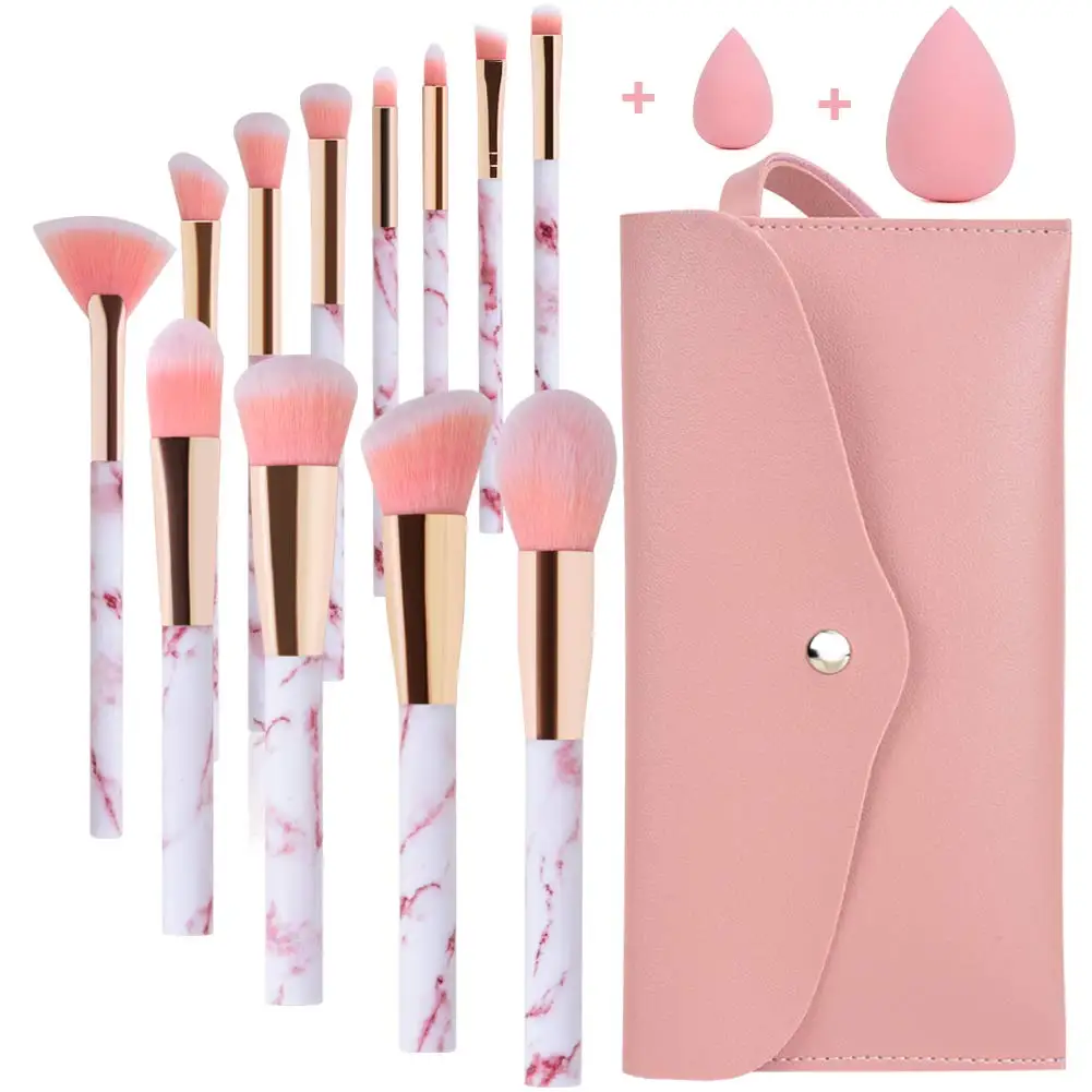 

Makeup Brushes Professional 12Pcs Pink Marble Makeup Brush Set with Foundation Concealer Blush Eyeshadow Make Up Brushes Beauty