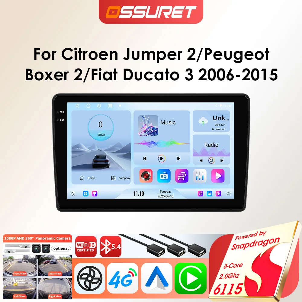 Android-Autoradio-Player für Fiat Ducato 3, Citroen Jumper 2, für Peugeot Boxer 2 2006–2015, Auto-Multimedia-GPS von Snapdragon 6115