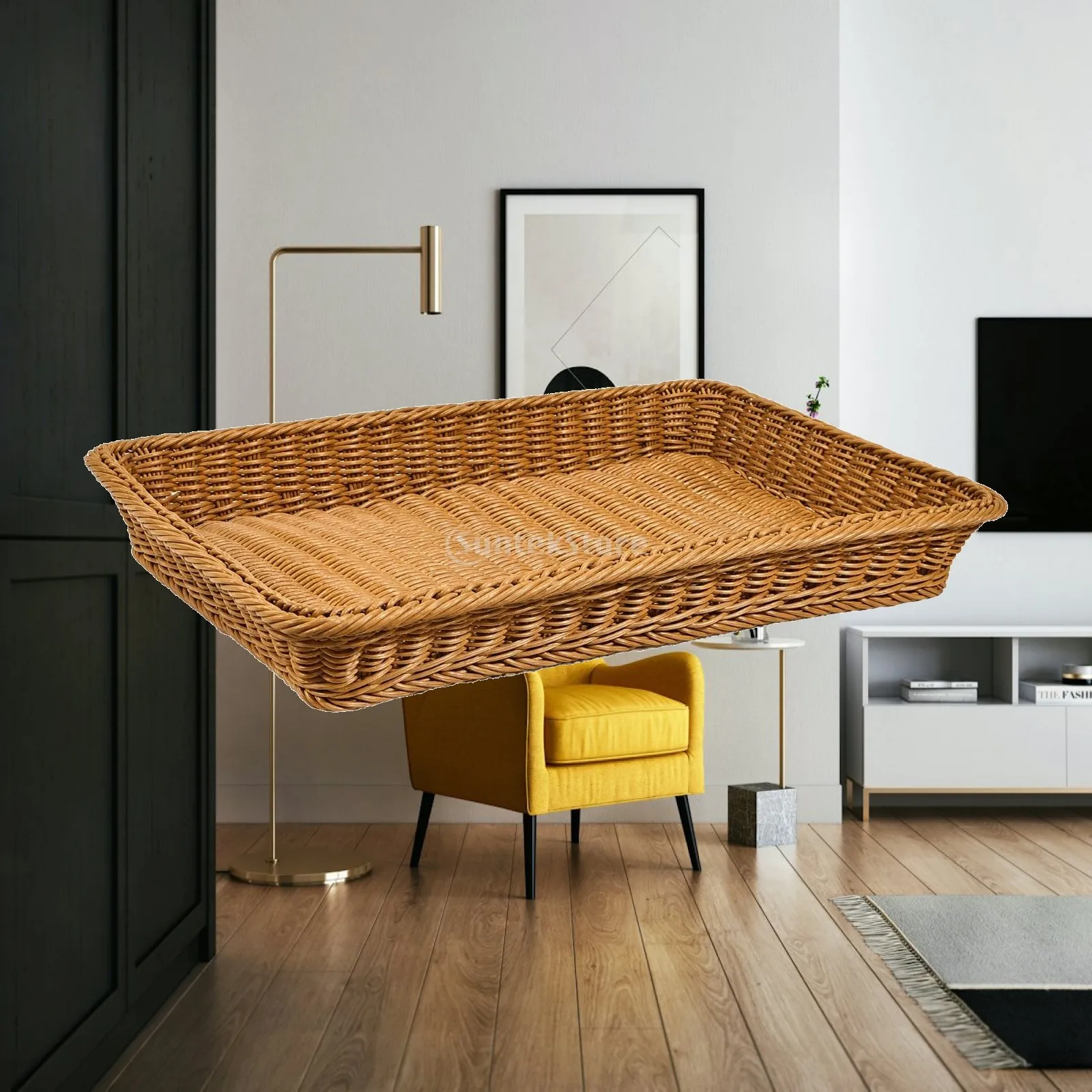 Woven Storage Basket with Raised Sides for Displaying Fruits and Vegetables Ideal for Kitchen Dining Room Shelf