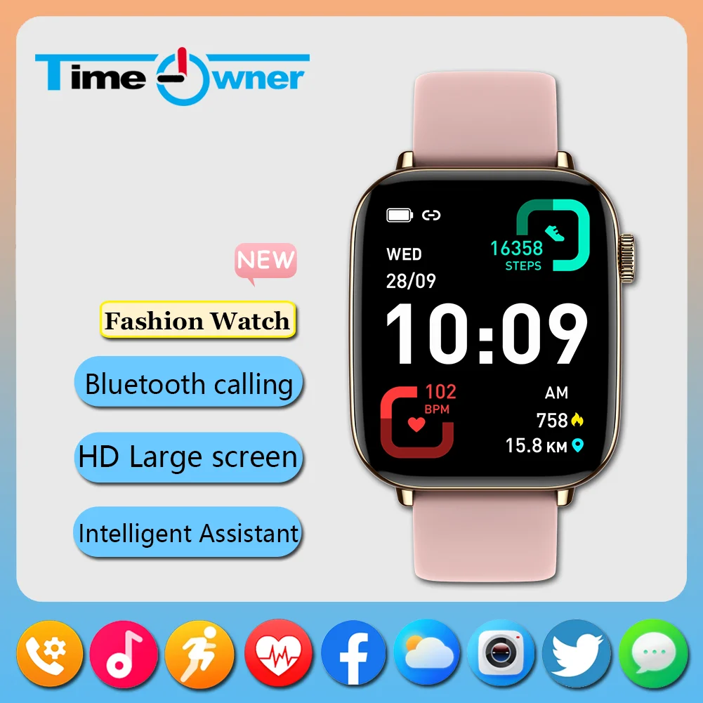 

Time Owner New Smart Watches Men Women Fashion Matching 100+Sport Modes Fitness Heart rate 24h Tracker 1.91” Screen Smartwatch