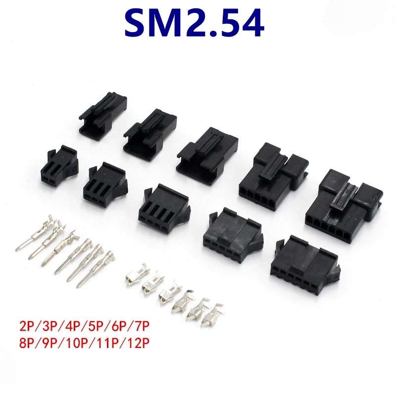 10Set JST SM Connector Plug Pitch 2.54MM Female and Male Housing + Terminals Set SM-2P SM-2R JST SM2.54 2/3/4/5/6/7/8/12 Pin