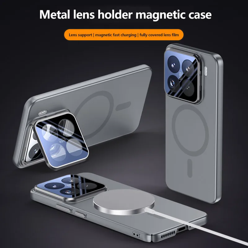 حافظة هاتف مغناطيسية بحامل معدني لهاتف Magsafe لهاتف Xiaomi 15 Pro 15 غطاء حماية للعدسة Macsafe