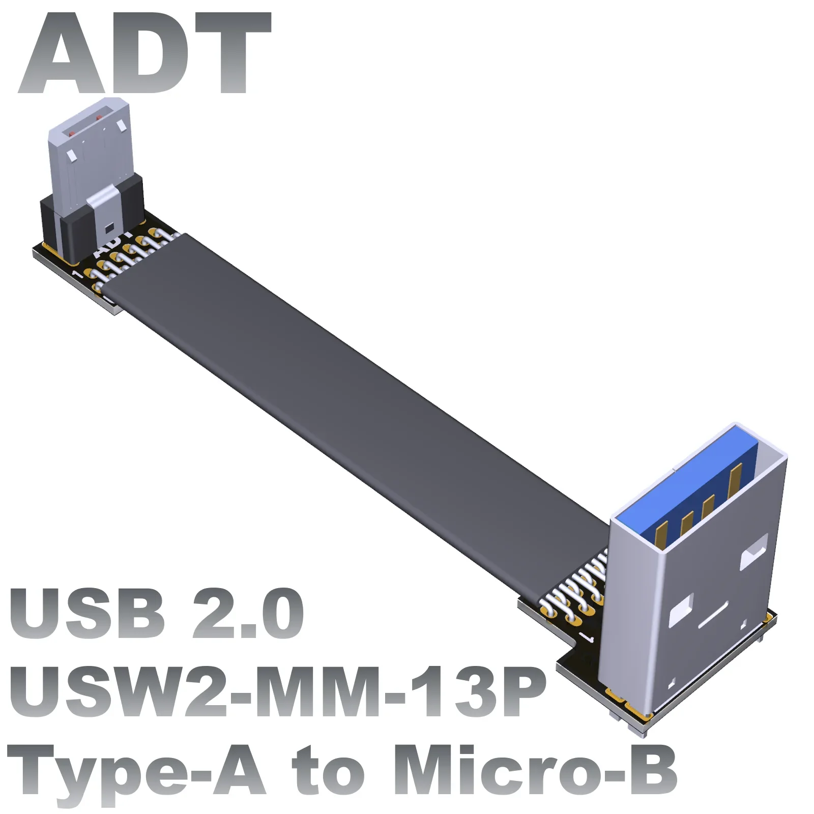 ADT USB2.0 Micro B Male to Male Flat Cable Extension A Male to Micro B Double Corner