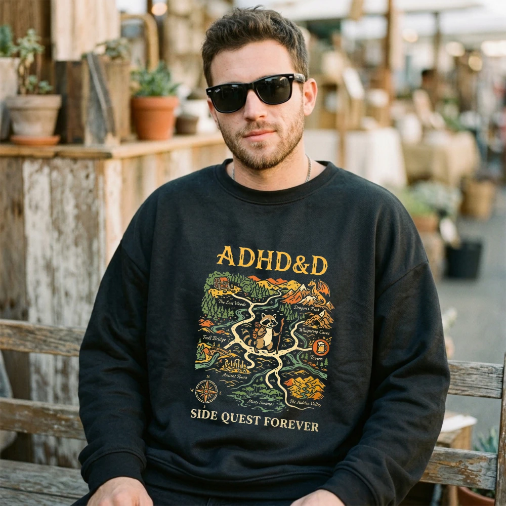 ADHD&D 사이드 퀘스트 포에버 그래픽 남성용 스웨트 - Outdoor Adventure Quest 리뷰 및 가격
