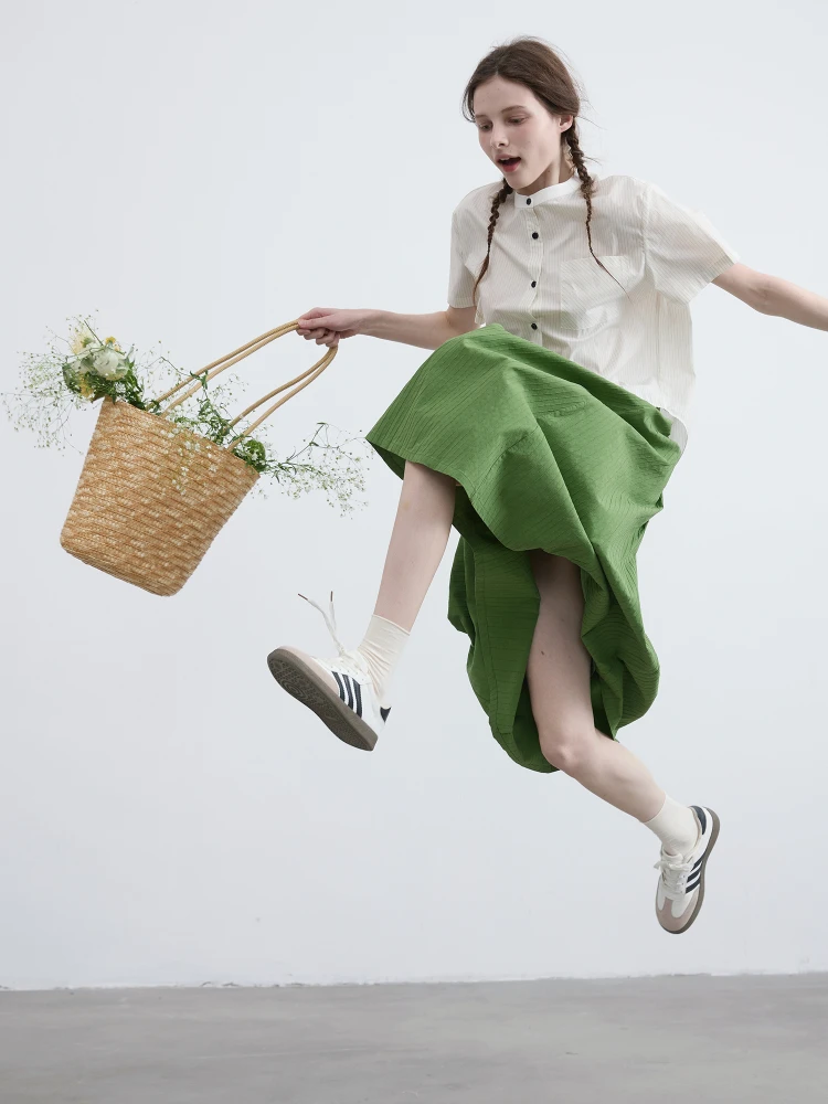 

Loose Fit Pure Cotton Striped round Ne Button up irt Willbewell Light Colored Stripe Casual Breathable Women's irt