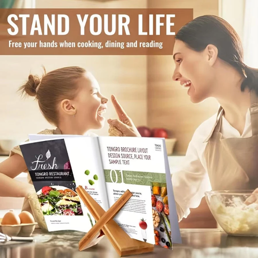 Cookbook Stand for the Kitchen, Recipe Book Holder for the Kitchen Counter, Wooden Cookbook Holder Rustic Cookbook Stand