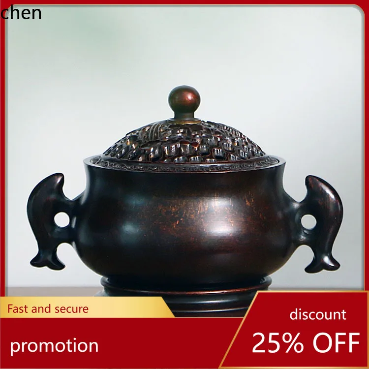 Cz old copper incense burner bottom base antique double fish ear zen lotus incense burner for home burner ornaments