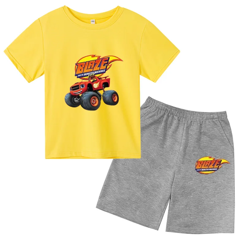 New inventory round neck T-shirt set for boys and girls aged 2-12, 2D printed anime casual sports short sleeves and shorts