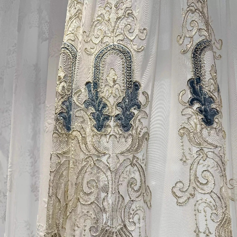 Custom Size Fashionable and Elegant Embroidery Craft Double-layer Curtains for Living Dining Room Bedroom White Tulle