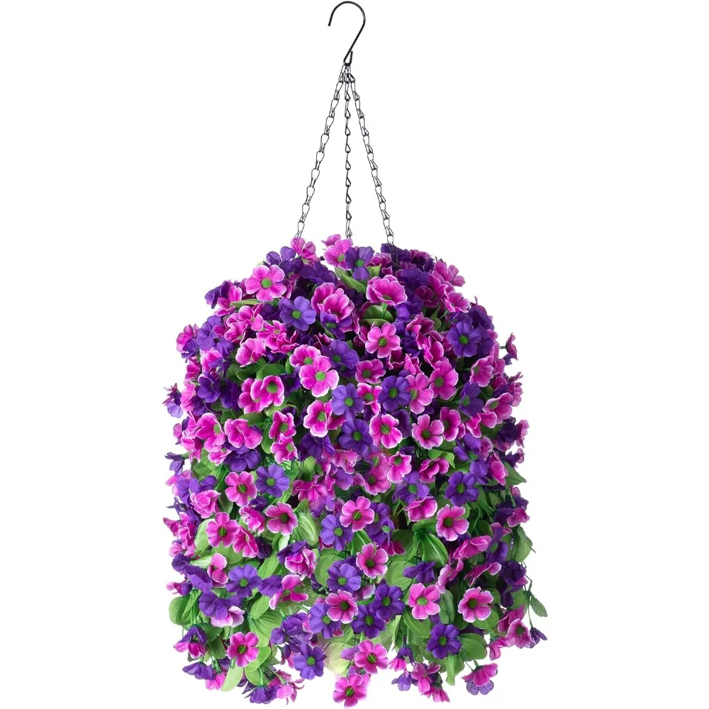 

Artificial Hanging Flowers in 12 inch Basket, Fake Plant Silk Orchid Flower Arrangement with Coconut Lining Pot Planter for Pati