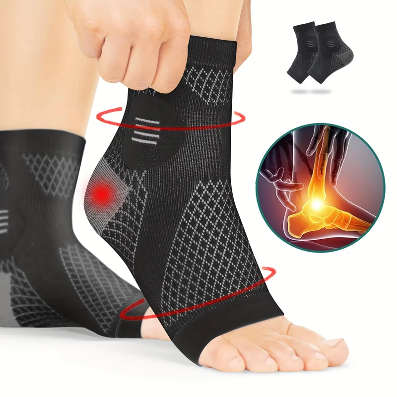 1 paire de chaussettes de compression pour la cheville, manchons de compression pour les pieds avec soutien de la voûte plantaire et de la cheville, chaussettes à bout ouvert pour neuropathie