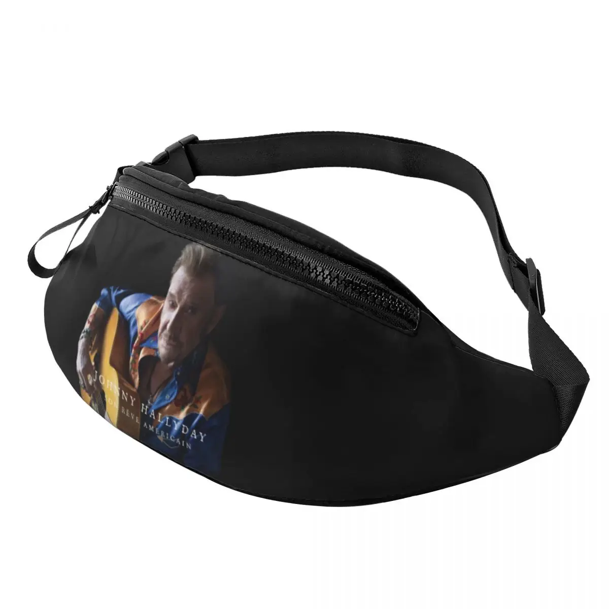 Custom Johnny Hallyday Son Reve Americain Fanny Pack Men Women Rock Singer Crossbody Waist Bag for Running Phone Money Pouch