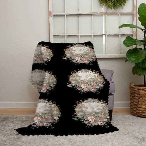 Realhomes Black Ground Flower Garden Exclusive Modern Designed Chenille Sofa Throw