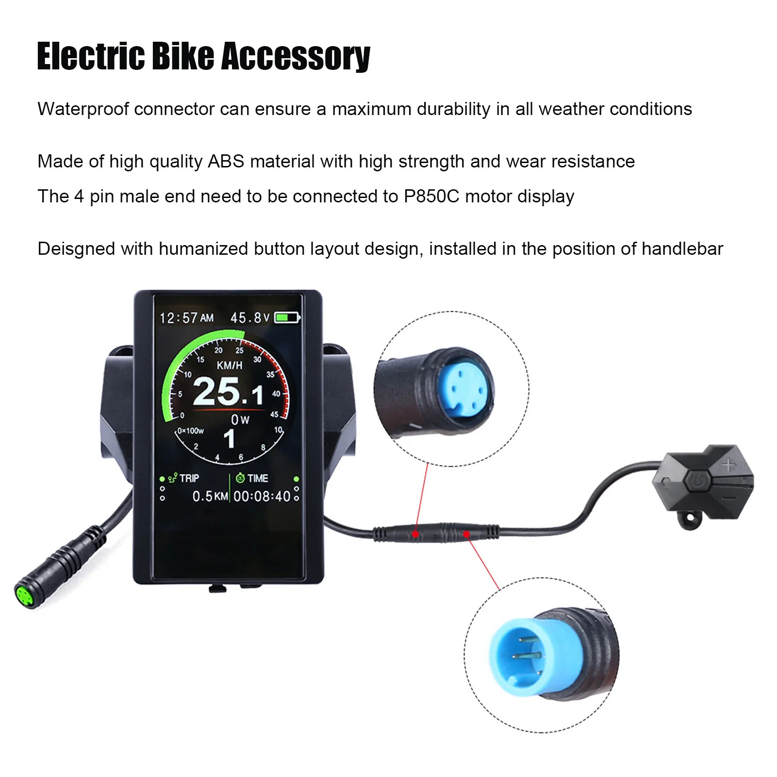 Bike Motor Button Controller Bike Conversion 4 PIN Switch Button Controller for Bafang P850C Mid Mount Motor Display Panel