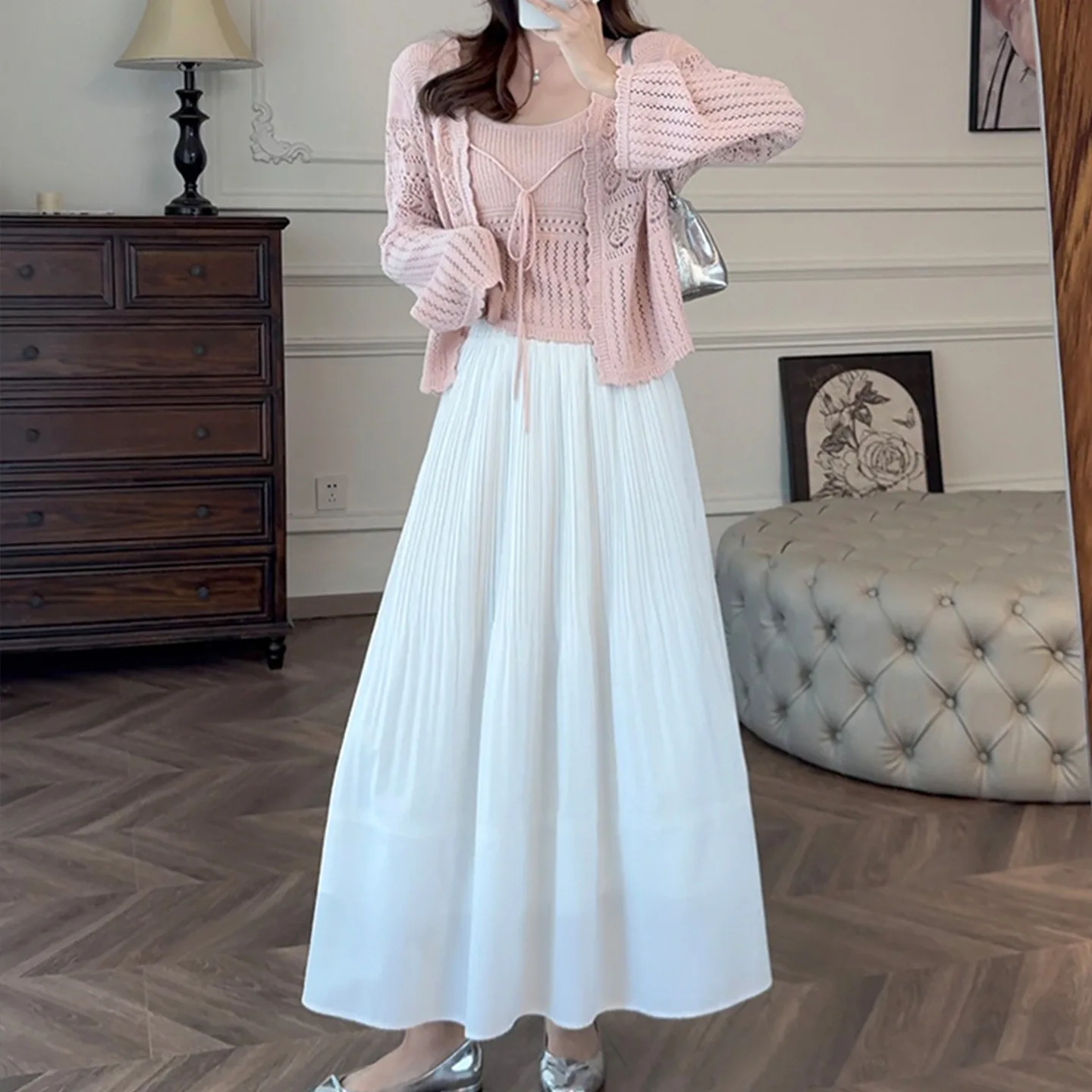 미야케 플리츠 2026 신상 봄 패션 플리츠 플리츠 하프바디 스커트 여성용 미디길이 A라인 플로팅 우산 스커트 플리츠