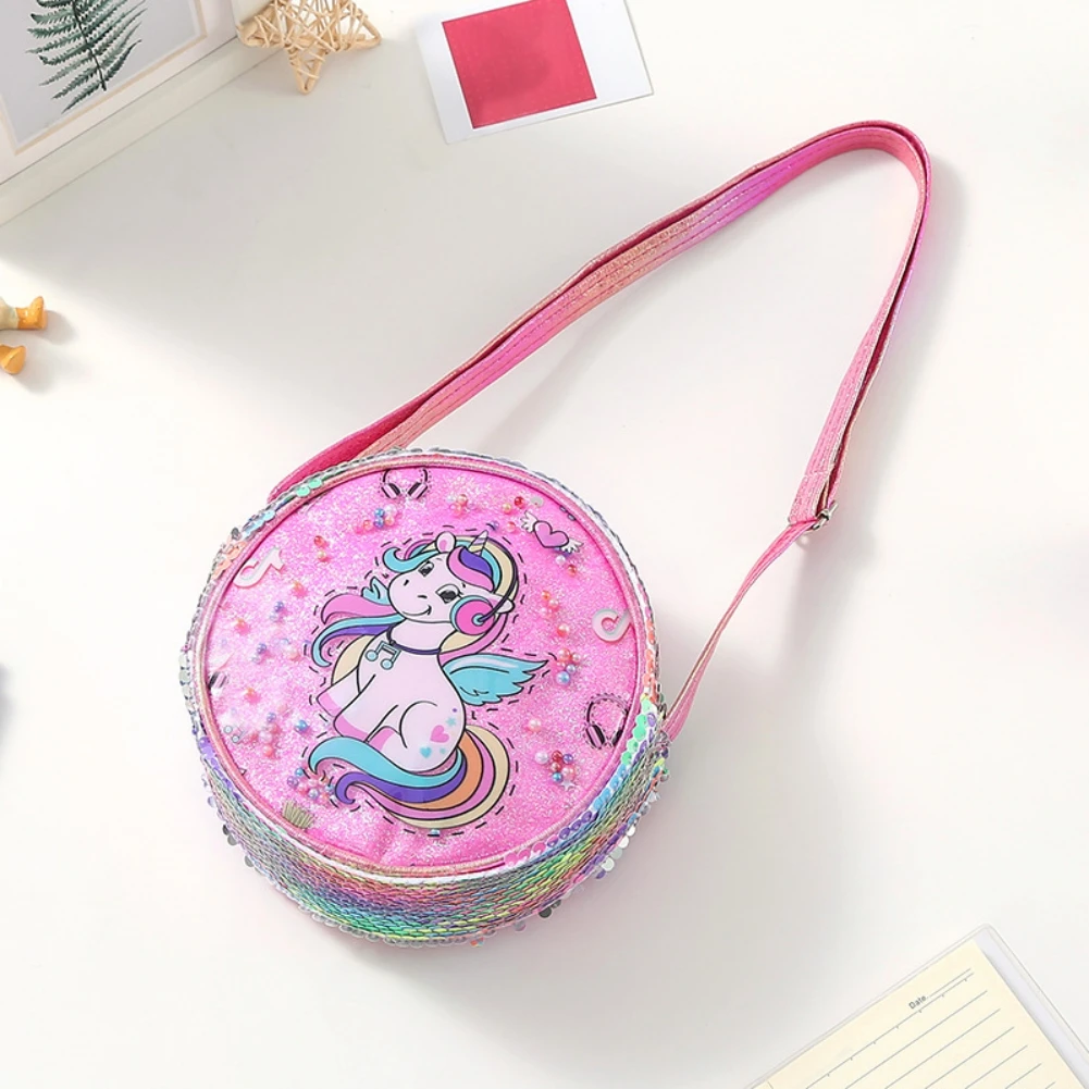 Fashion Children Girls Shoulder Bags Cartoon Sequins PU Kids Crossbody Bag Keys Coin Purse Handbag Little Princess Messenger Bag