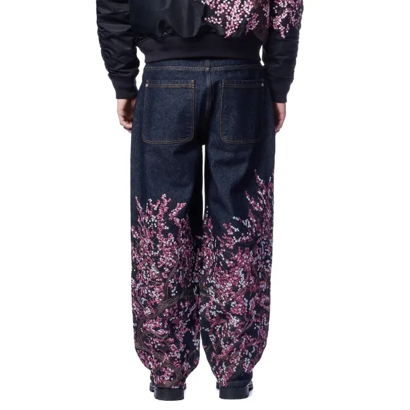 Y2K فضفاض الجينز المتضخم زهر الكرز التطريز Harajuku خمر بنطال ذو قصة أرجل واسعة القوطية الرجال النساء الهيب هوب مستقيم الساق السراويل #3