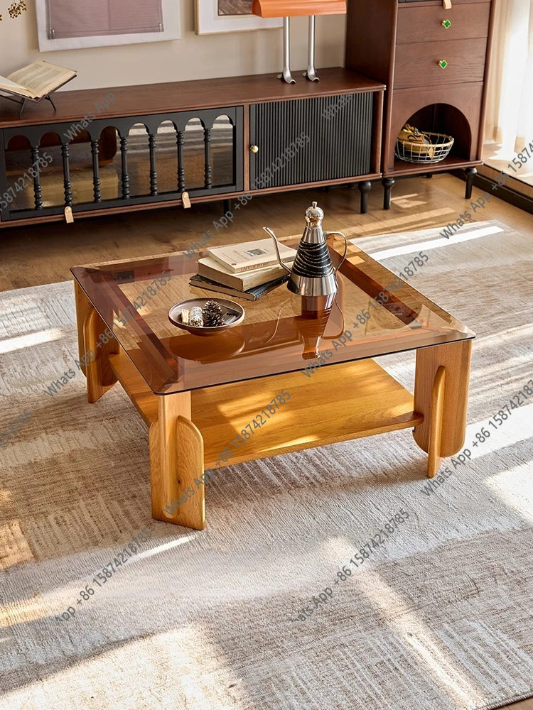 Paper clip French retro solid wood coffee table living room home 2026 new small apartment tea table tea table