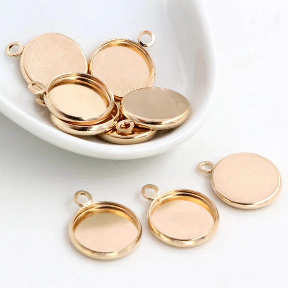 50pcs/Lot 12mm Inner Size Bronze Silver Rhodium KC Gold Colors Plated High Quality Iron Material Fit 12mm Cabochons Pendant Tray