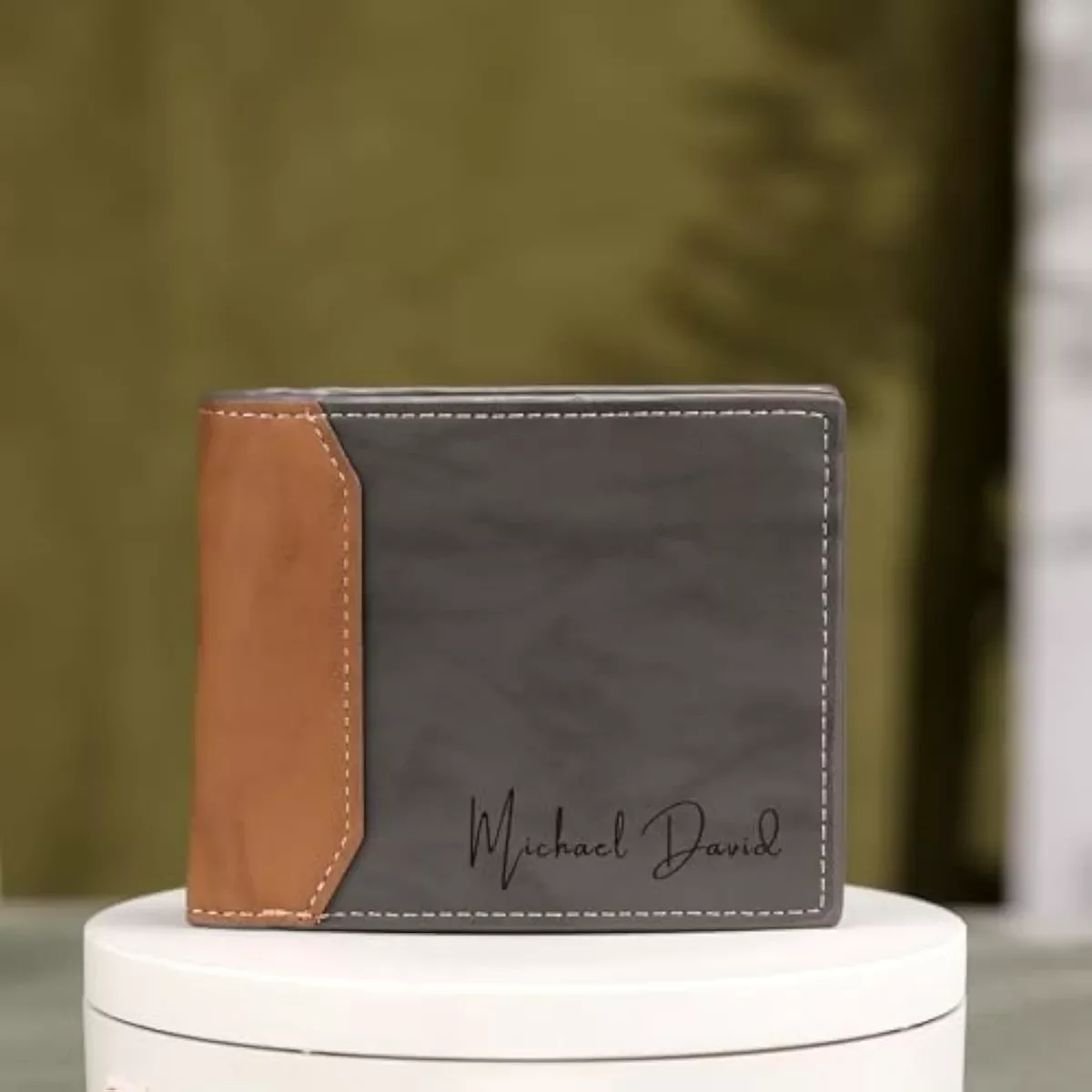 Custom Laser Name Picture Card Holder Wallet Case Bifold Wallet for Men Gift for Husband Father's Day Anniversary Birthday Gifts