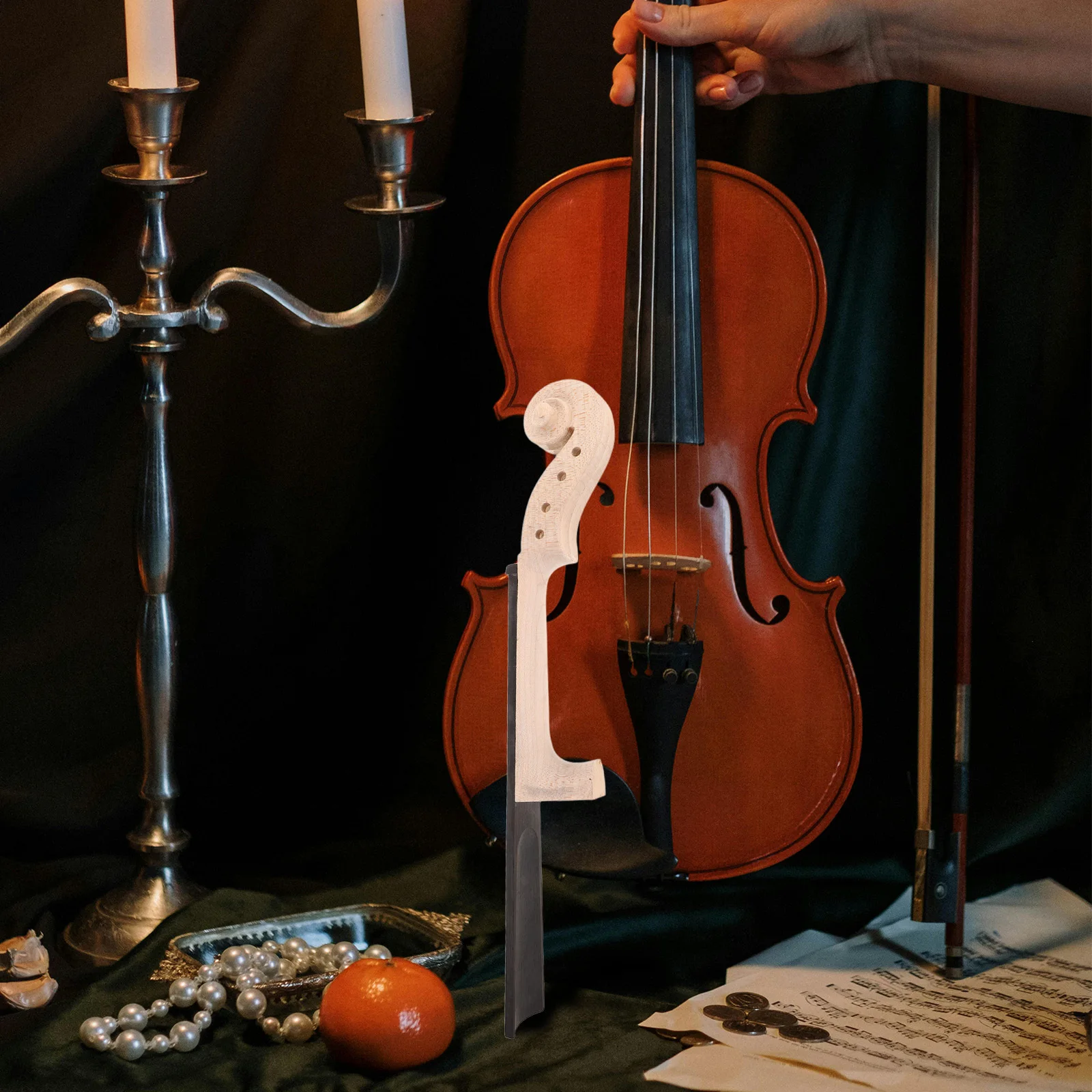 

Unfinished Violin Neck Head Fingerboard 4 4 Size Natural Wood DIY Instrument Repair Violin Replacement Accessories