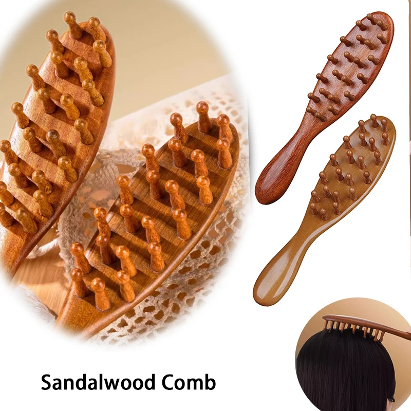 

Head Scalp Meridian Comb Natural Sandalwood Long Handle Body Comb Multifunction Insert Teeth Wooden Massage Comb 22 Nails
