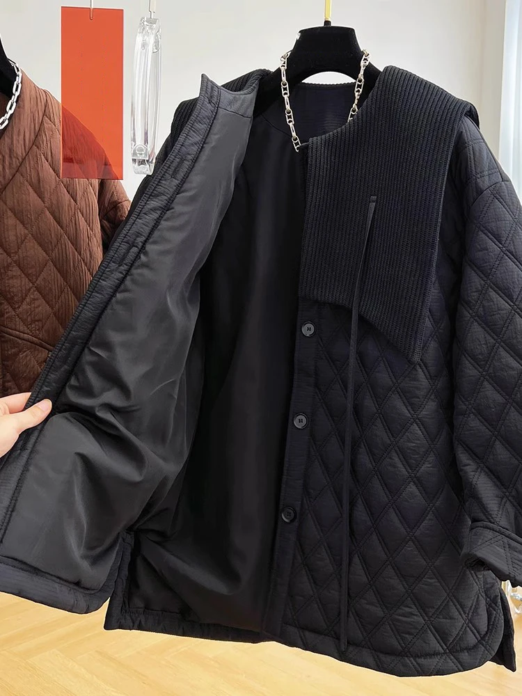 Winter Cotton Coat Loose Parkas Oversize Diamond Plaid Quilted Jacket Korean Lightweight Casual Padded Clothes