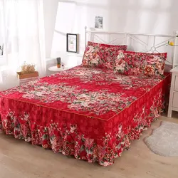 3PCS/Lot Bedspread Dress Set RUFFLES Bed Sheets King/Queen Size Home Non-Slip Cover Flat Sheet 1.5/1.8/2M Bed Soft Bedding
