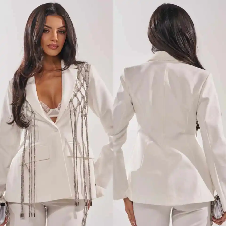 

Luxurious Women's Suit 2 Piece Jacket Pants Notch Lapel Crystal Beading Street Occasion Daily Party Banquet Customized