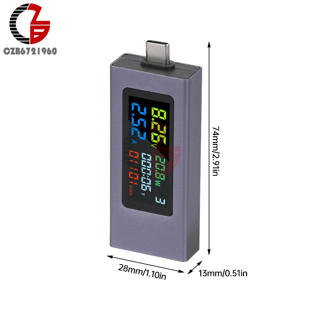 USB Type-C Tester Digital Voltmeter Amperimetro Voltage Current Meter Power Bank Charger Capacity Test Indicator DC 4.5-50V 0-8A