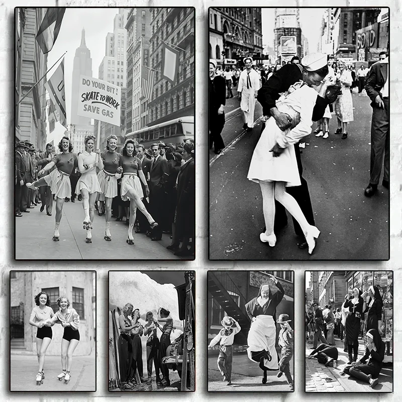 Póster de fotografía clásico en blanco y negro, pintura en lienzo, patín Vintage para trabajar, guardar amantes de los Gas, beso, imagen de pared, decoración del hogar