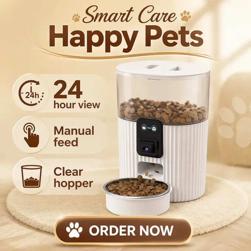 Smart Automatic Pet Feeder with Camera and Timer Customizable Portions Dry Food Dispenser for Cats Dogs Moisture Proof Design