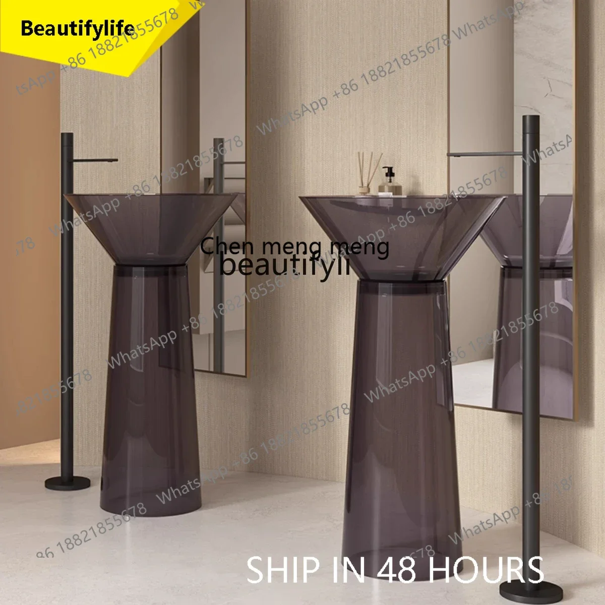 

2003 Floor-to-ceiling column basin, bathroom washbasin, transparent color vertical washbasin customization