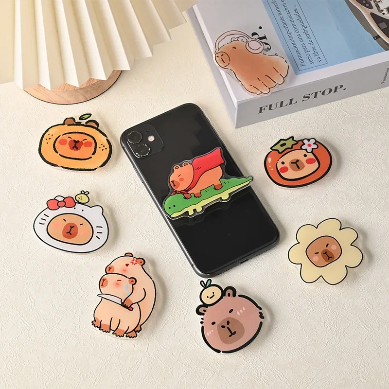 5PC Cute Korean Style INS Capibara Griptok Flower Decor Guinea Pig Phone Holder Universal Stand Bracket for Samsung iPhone
