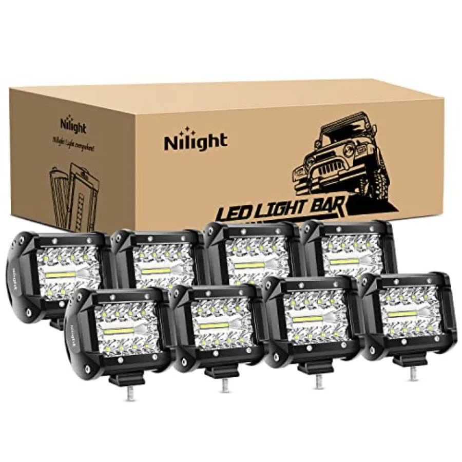 

8Pcs LED Pods 4Inch 60W Light Bar Flood Spot Combo Triple Row Driving Lamp Roof Bumper Off Road LED Work Lights Pods for Van Ca