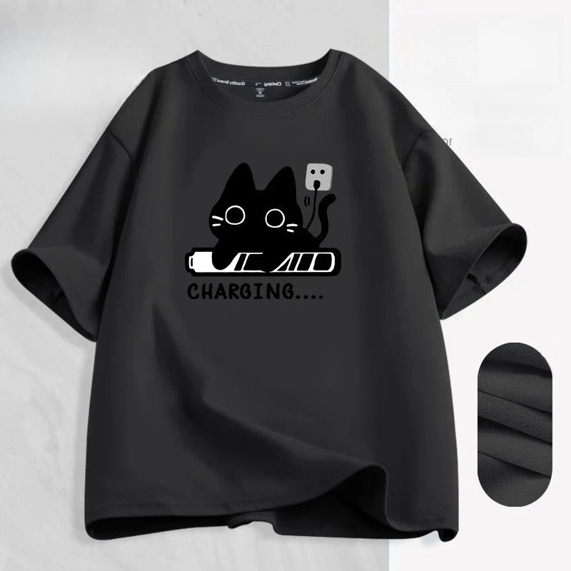 تي شيرت À Manches Courtes Chat Amusant Mignon Couple D'OTE Décontracté Lâche Polyvalent Demi-manches Top Marée