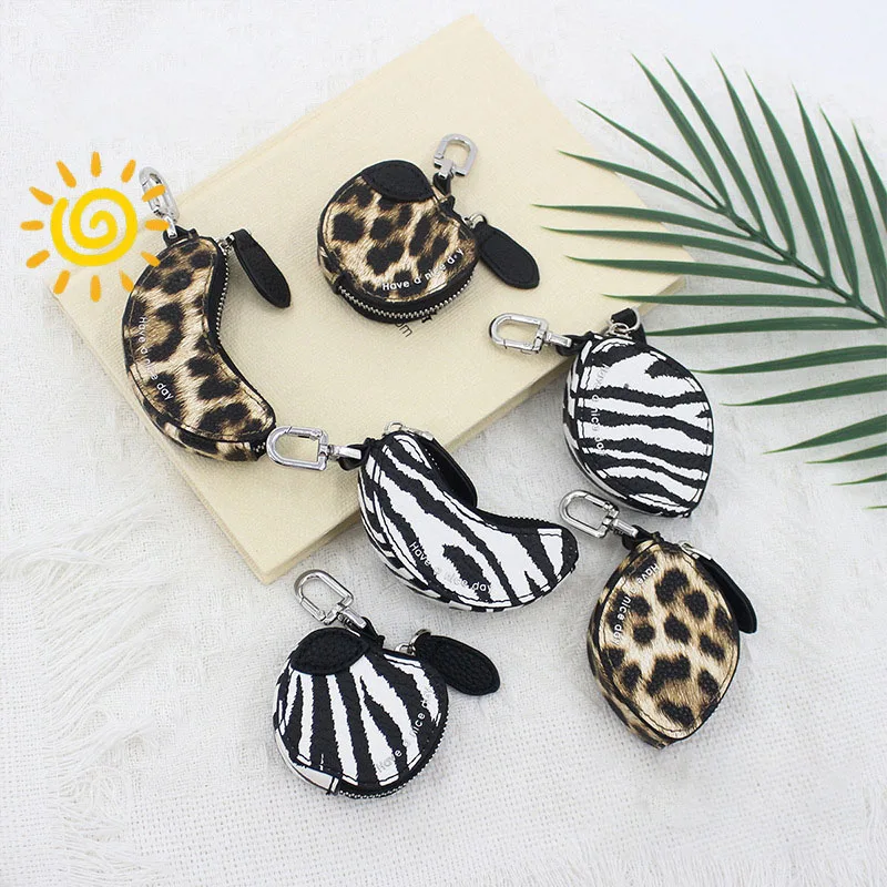 

Новая детская монетница MILANCEL из ПУ-материала, милая мини-сумочка с подвеской в виде фруктов, с леопардовым принтом, в виде банана и яблока