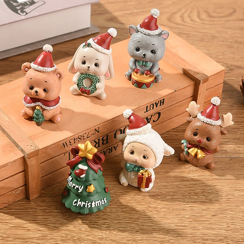 Christmas Series Craft Resin Animal Party Creative Mini Christma Tree Old Girl Kids Cute Gift Home Decoration Supplies Decor