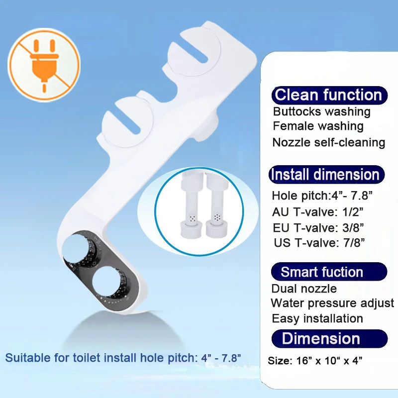 No Electric Smart Bidet Simple Toilet Seat With Bidet Shower Doubel Nozzle Non Power Bidet Washing Sprayer Bath Accessories