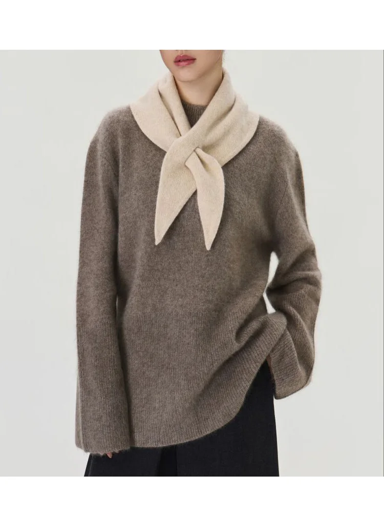 Keyhole Scarf 100% Wool Pull Through Double Layer Knitted Neckwarmer